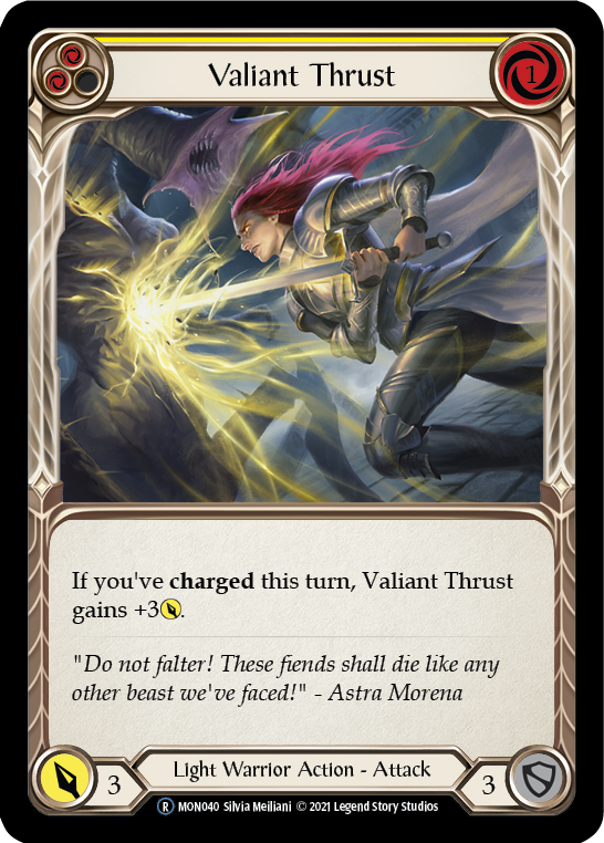 Valiant Thrust (Yellow) [U-MON040-RF] (Monarch Unlimited)  Unlimited Rainbow Foil | Good Games Modbury