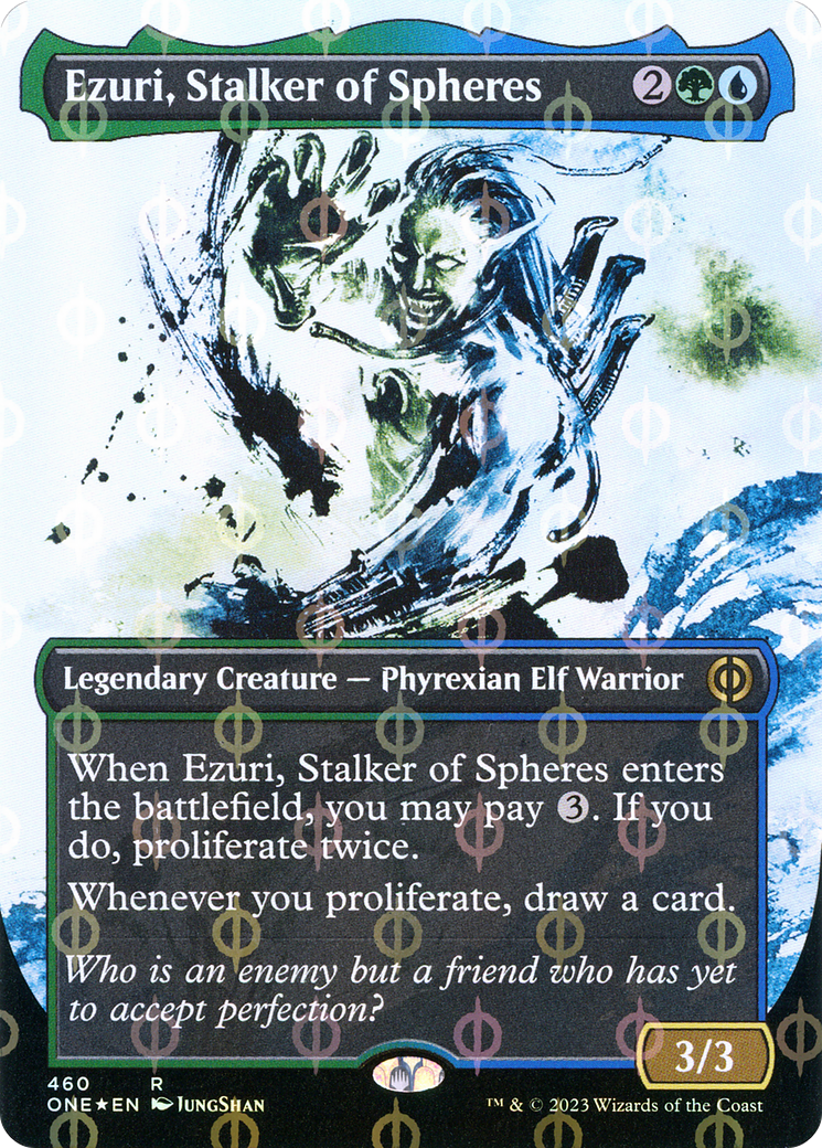 Ezuri, Stalker of Spheres (Borderless Ichor Step-and-Compleat Foil) [Phyrexia: All Will Be One] | Good Games Modbury