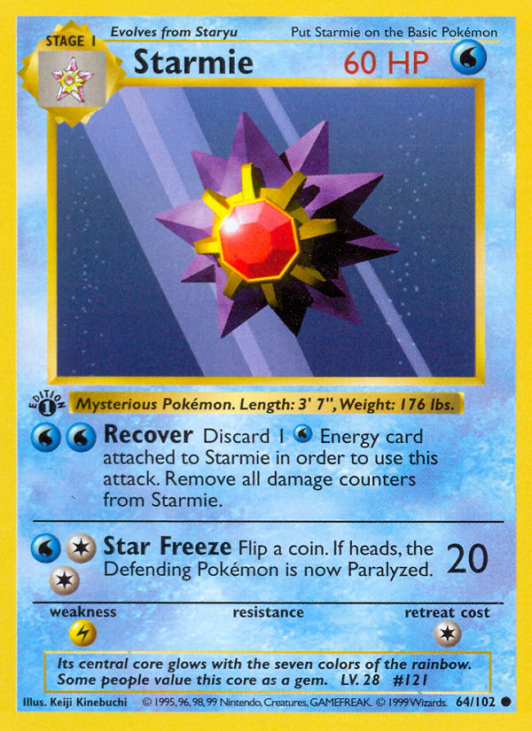 Starmie (64/102) (Shadowless) [Base Set 1st Edition] | Good Games Modbury