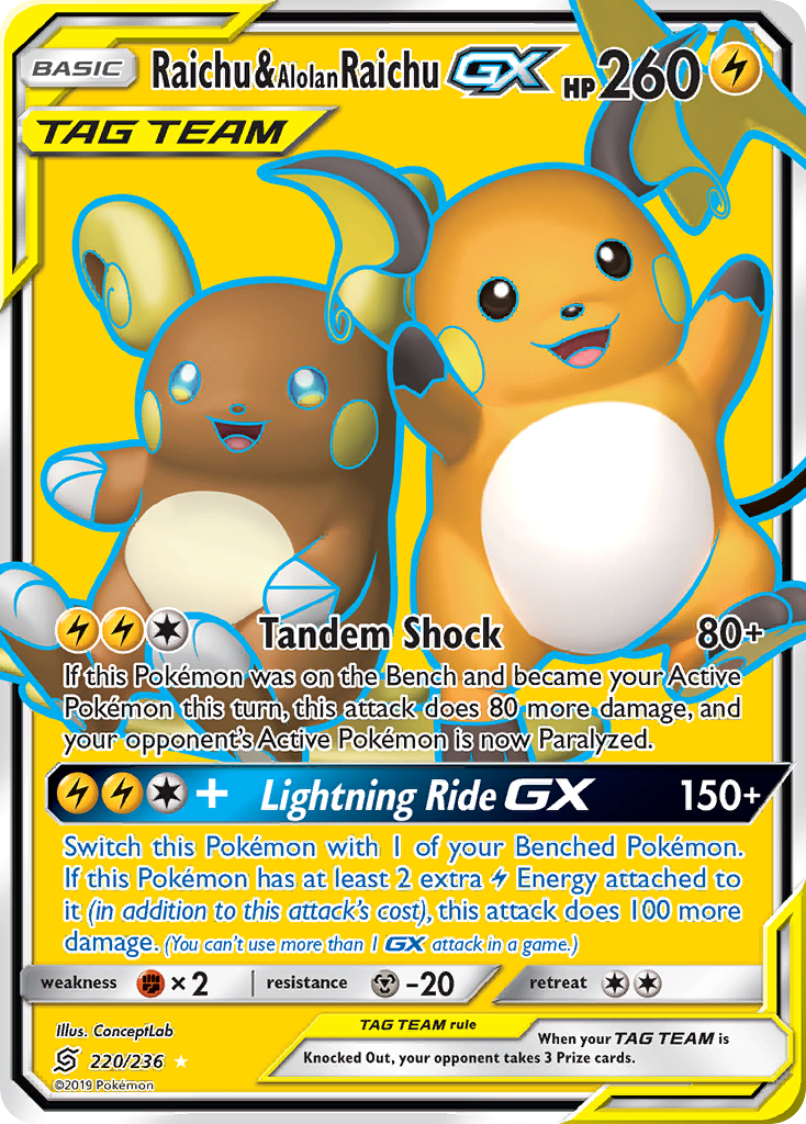 Raichu & Alolan Raichu GX (220/236) [Sun & Moon: Unified Minds] | Good Games Modbury