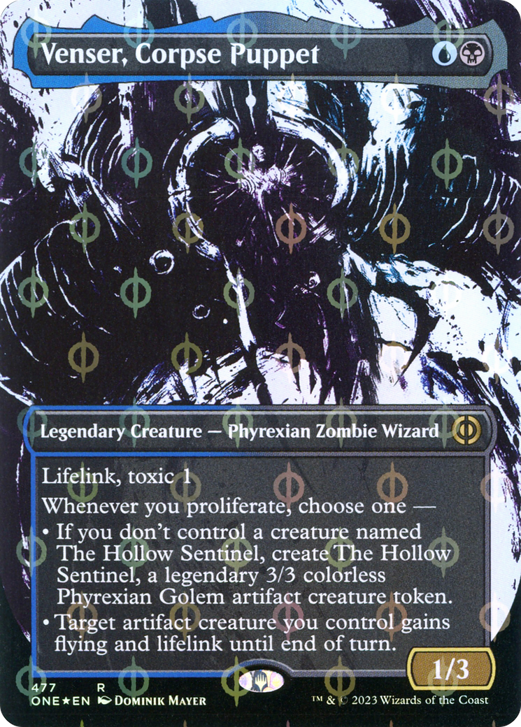 Venser, Corpse Puppet (Borderless Ichor Step-and-Compleat Foil) [Phyrexia: All Will Be One] | Good Games Modbury