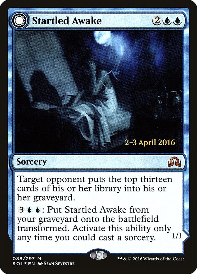 Startled Awake // Persistent Nightmare [Shadows over Innistrad Prerelease Promos] | Good Games Modbury