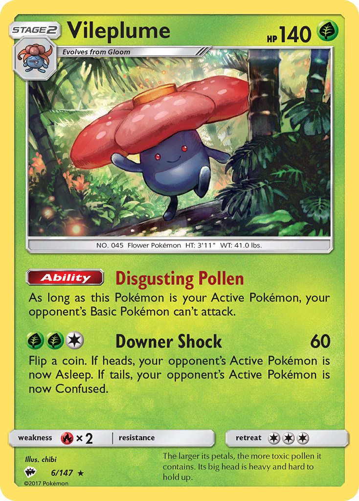 Vileplume (6/147) (Prerelease Kit Exclusive) (Theme Deck Exclusive) [Sun & Moon: Burning Shadows] | Good Games Modbury