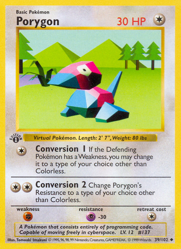 Porygon (39/102) (Shadowless) [Base Set 1st Edition] | Good Games Modbury