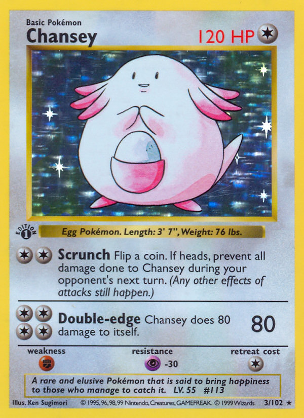 Chansey (3/102) (Shadowless) [Base Set 1st Edition] | Good Games Modbury