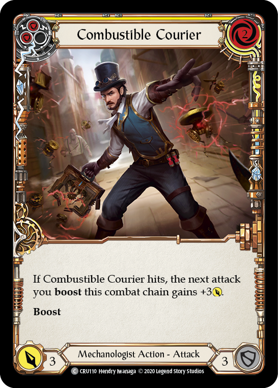 Combustible Courier (Yellow) [CRU110] (Crucible of War)  1st Edition Rainbow Foil | Good Games Modbury