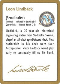 1996 Leon Lindback Biography Card [World Championship Decks] | Good Games Modbury