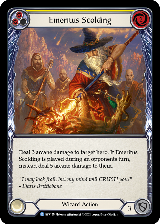 Emeritus Scolding (Yellow) [EVR126] (Everfest)  1st Edition Rainbow Foil | Good Games Modbury