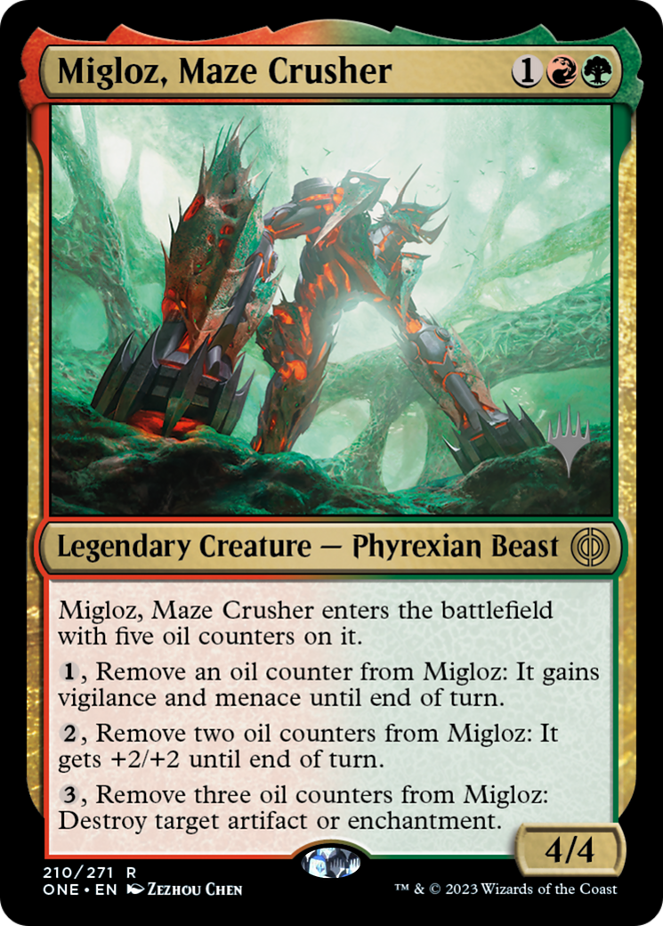 Migloz, Maze Crusher (Promo Pack) [Phyrexia: All Will Be One Promos] | Good Games Modbury