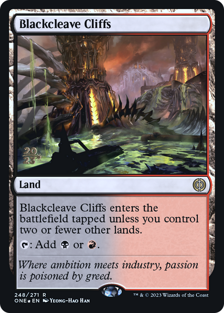 Blackcleave Cliffs [Phyrexia: All Will Be One Prerelease Promos] | Good Games Modbury