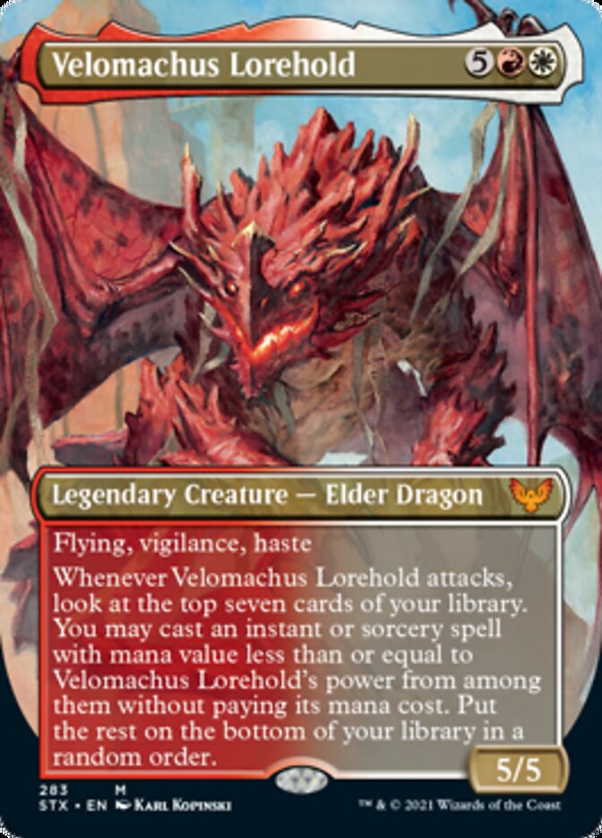 Velomachus Lorehold (Borderless Alternate Art) [Strixhaven: School of Mages] | Good Games Modbury