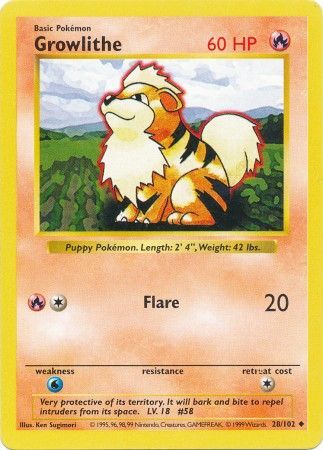 Growlithe (28/102) [Base Set Shadowless Unlimited] | Good Games Modbury