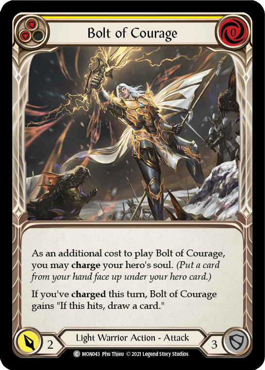 Bolt of Courage (Yellow) [MON043-RF] (Monarch)  1st Edition Rainbow Foil | Good Games Modbury