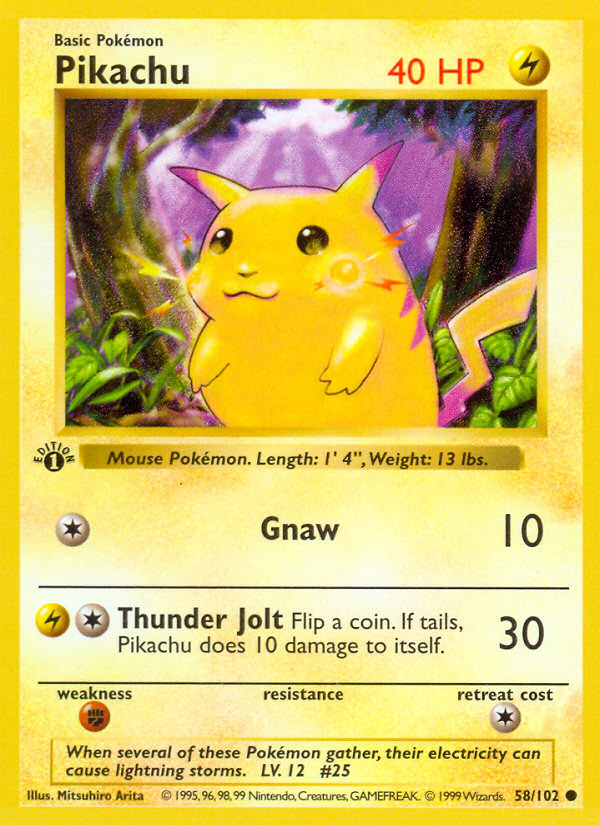 Pikachu (58/102) (Shadowless) [Base Set 1st Edition] | Good Games Modbury