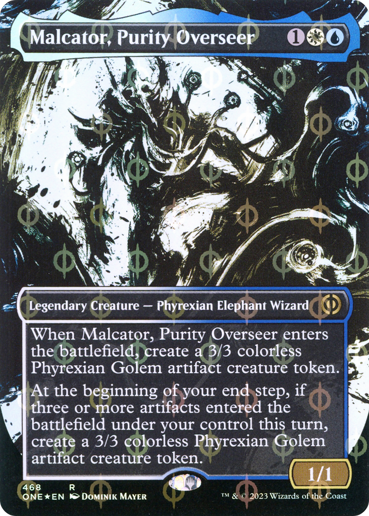 Malcator, Purity Overseer (Borderless Ichor Step-and-Compleat Foil) [Phyrexia: All Will Be One] | Good Games Modbury