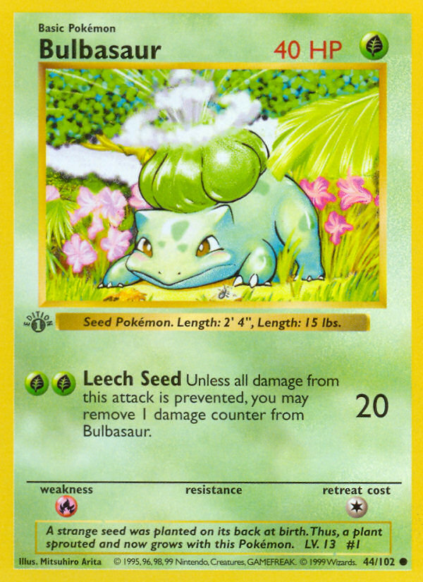 Bulbasaur (44/102) (Shadowless) [Base Set 1st Edition] | Good Games Modbury