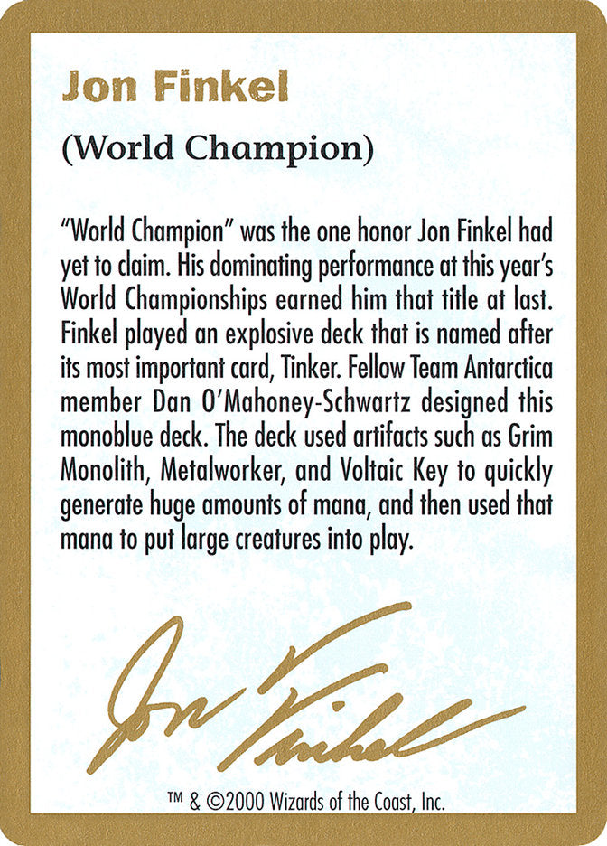 Jon Finkel Bio [World Championship Decks 2000] | Good Games Modbury